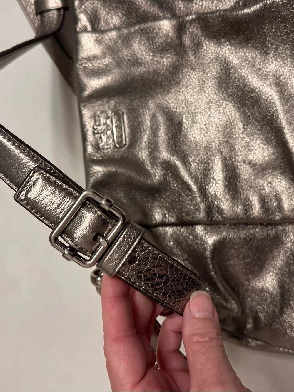 Coach Madison Metallic Pewter Pebbled Leather Crossbody - Picture 6 of 16